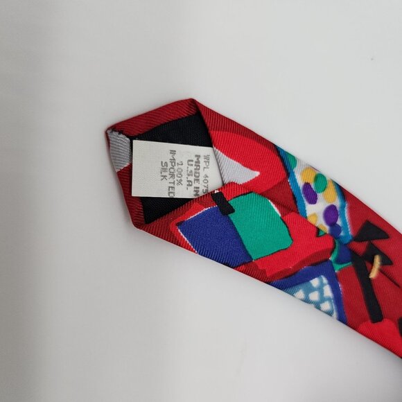 Oscar de la Renta Necktie Silk Holiday Geometric Red Green 61" L 3.75" W - Picture 6 of 6